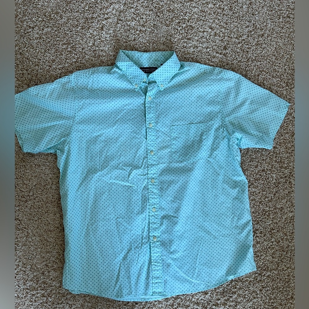 Roundtree and Yorke Short Sleeve Button Down Mint Green Navy Men's Shirt XL